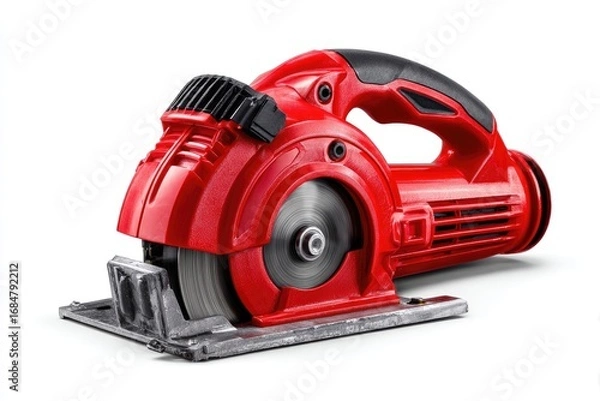 Fototapeta Red cordless circular saw on white background