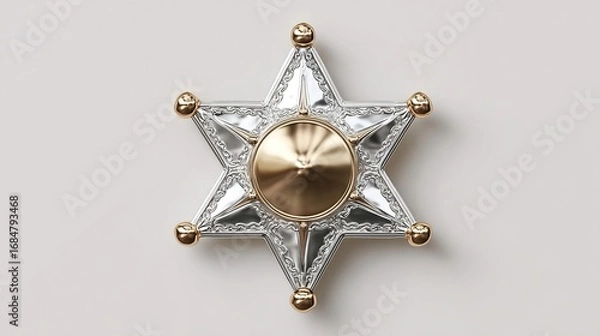 Fototapeta Elegant six-pointed star badge with a golden center, atop a warm cream background