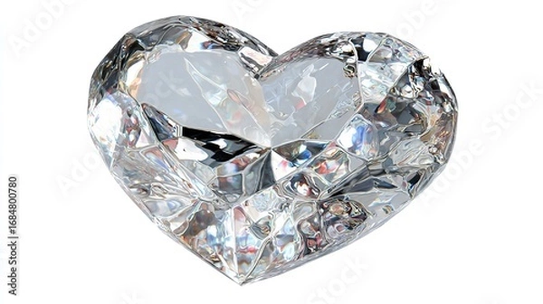 Fototapeta Faceted heart-shaped gemstone with shimmering reflections, isolated against a white backdrop