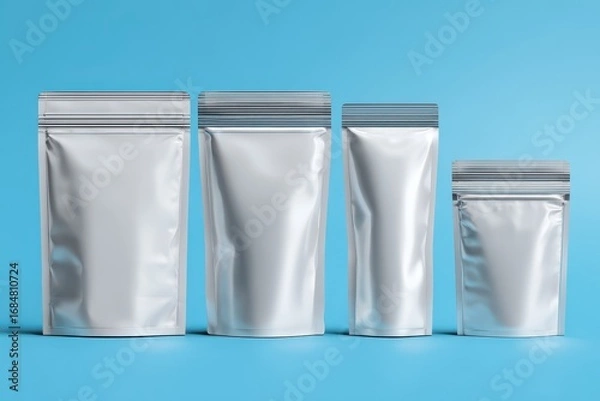 Obraz Packaged materials arranged in a neat collection on a bright blue background showcasing different sizes and shapes for versatile uses in various applications