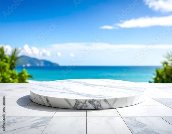 Obraz Round marble pedestal overlooking a beach