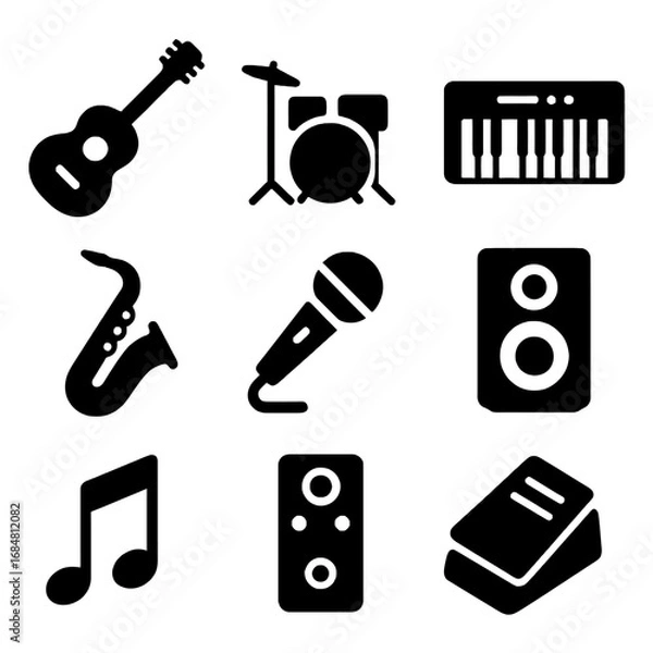 Obraz Music Ensemble: A collection of iconic musical instruments arranged artfully. Capturing the spirit of sound