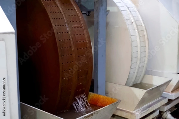 Fototapeta Drums for sieving large, heavy particles from the liquid