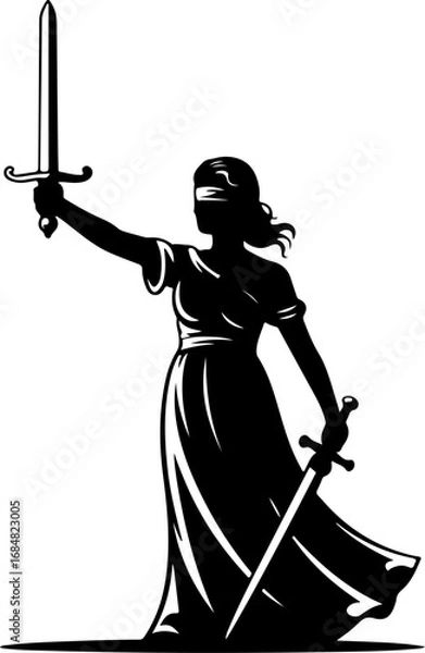 Fototapeta lady justice with sword silhouette vector illustration
