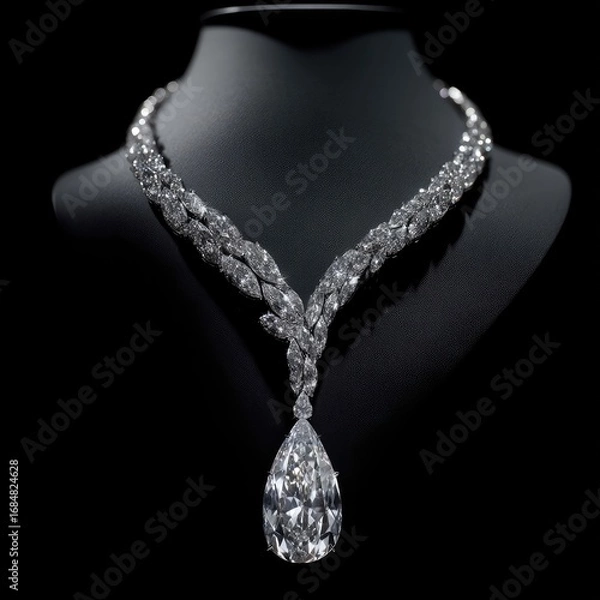 Obraz Exquisite diamond necklace with pear-shaped pendant