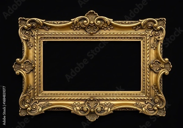 Fototapeta 黒背景の黄金装飾額縁