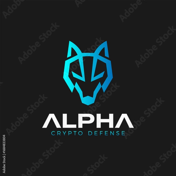 Fototapeta Geometric alpha wolf logo for crypto defense, symbolizing strength, security, and modern digital protection for a professional brand.
