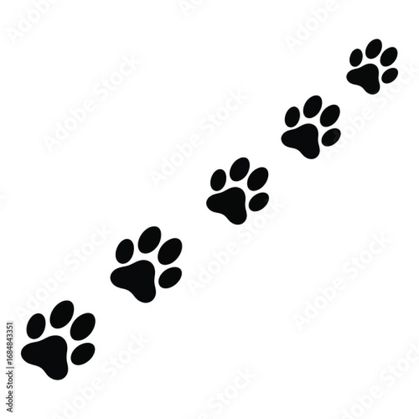 Fototapeta Vector art of animal paw prints in a diagonal line isolated on white background
