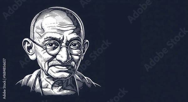 Fototapeta Artistic Sketch of Mahatma Gandhi Portrait on Dark Background, Symbol of Simplicity, Nonviolence, Truth, and Legacy of Indian Independence Movement