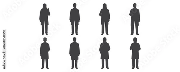 Fototapeta Architectural Drawings standing doctors silhouette vector illustration, front view, human person Minimal style hand drawn. Sections, Elevations, Floor Plans