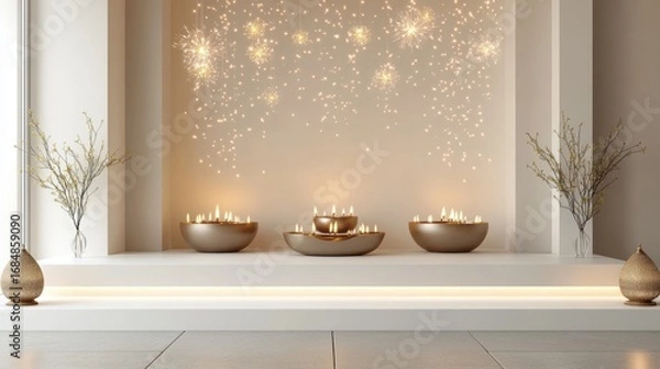 Fototapeta Banner design for diwali festival and podium,Diwali light decoration candle with fireworks,Stage,Product display Showcase design sparkle background,Deepavali,Dipavali,3D podium illustration.