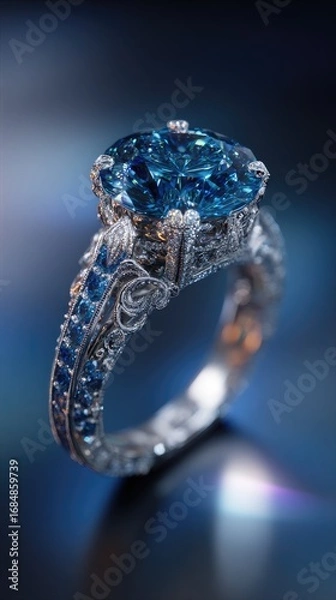 Obraz Luxurious blue gemstone ring with intricate setting