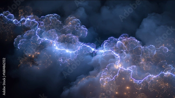 Obraz Ethereal neutrino trails painting fractal illuminations across the night sky.