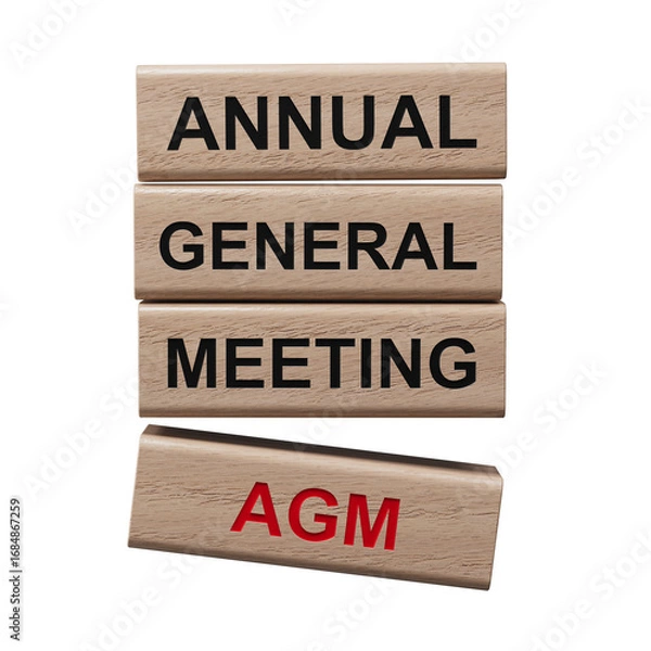 Fototapeta AGM - Annual general meeting symbol. Concept word AGM on wooden blocks. Business and AGM concept. Copy space.Supports PNG files with transparent backgrounds.