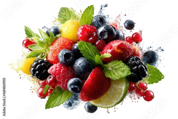 Obraz Vibrant Colorful Fruit and Berry Splash with Mint