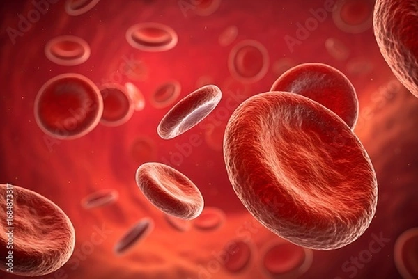 Fototapeta Red blood cells in motion, 3d rendered illustration of blood cells