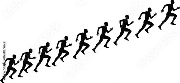 Fototapeta Running silhouette vector illustration, athletic motion sequence, human movement pose, dynamic sports figure, fitness action graphic, diagonal runner composition,