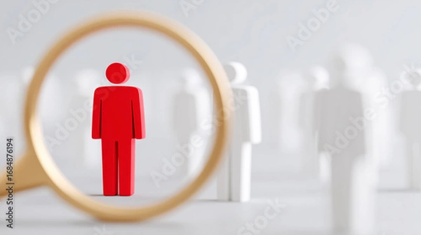 Fototapeta Focus on Unique Red Figure Among Many White Figures Symbolizing Individualism and Distinction