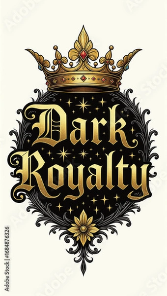 Fototapeta Dark Royalty – majestic gothic script in obsidian black with radiant golden crown accents