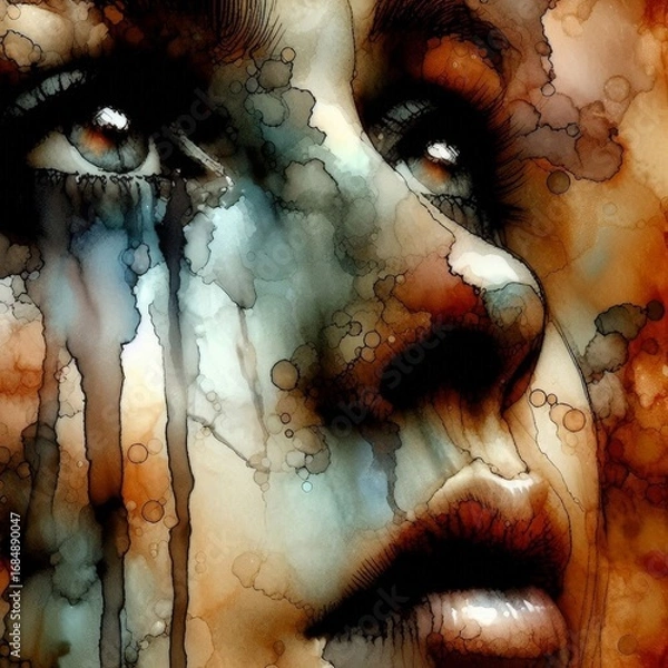 Obraz An evocative expression captured in vibrant hues and flowing watercolor techniques