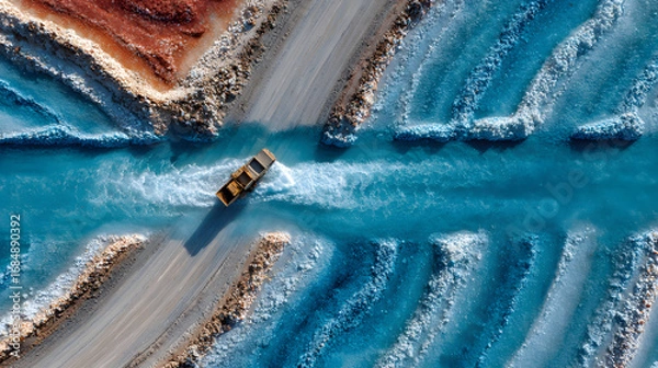 Fototapeta A bird's eye perspective o a lithium mining exploraton