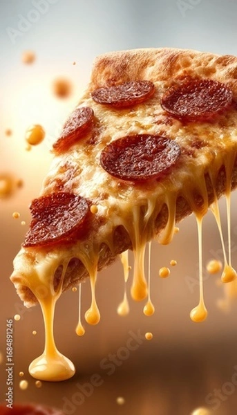 Fototapeta Delicious and Appetizing Pepperoni Pizza Slice with Crispy Golden Crust and Melted Cheese Drips