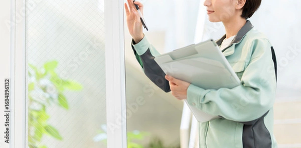 Obraz 作業着を着ている日本人女性。