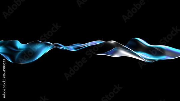 Fototapeta Abstract glass isolated on black background. Dispersion. Blue and violet color. Waves. 3d illustration.