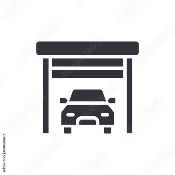 Obraz Silhouette Of Automobile Parked Comfortably Within A Private Storage Area Depicting Shelter And