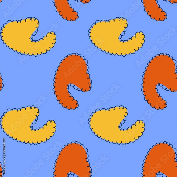 Fototapeta Seamless abstract pattern with yellow and orange organic shapes on blue background for fabric, wallpaper, and wrapping paper.