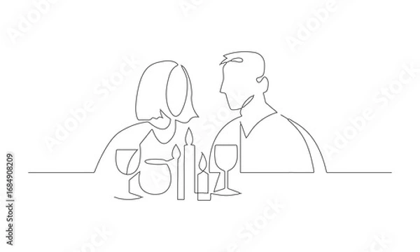 Obraz Minimalist Line Drawing of Romantic Couple at Candlelit Dinner