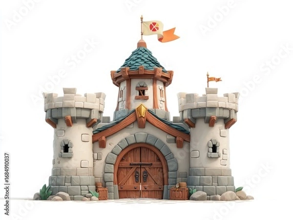 Obraz Cartoon castle with flag, stylized