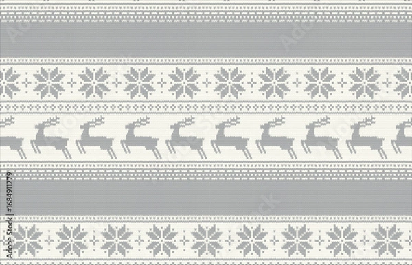 Fototapeta ノルディックなニット風のシームレスパターン ベクター 冬 トナカイ 雪の結晶