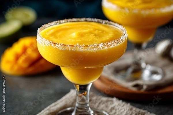 Fototapeta Fresh citrus juice in a cold glass with ice and a lemon slice