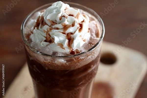 Fototapeta Decadent chocolate ice cream sundae with whipped cream and a glass of milk