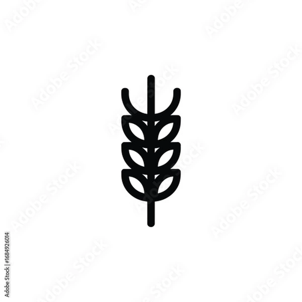 Fototapeta Simple black outline of a wheat stalk with leaves and grain on a white background