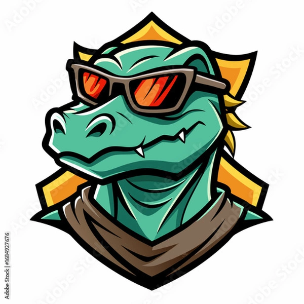 Fototapeta colorful illustration of a komodo head mascot logo