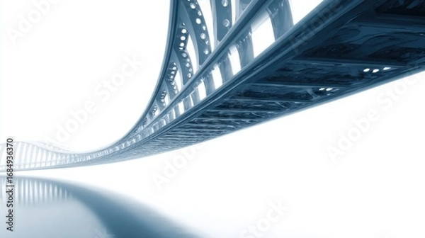 Fototapeta Abstract blue bridge with reflection on white background