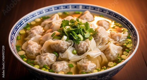 Fototapeta A bowl of wontons with a soup