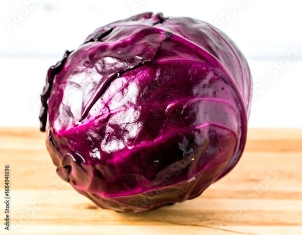 Obraz Deep-purple cabbage on light wood