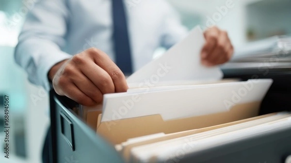 Fototapeta Man searching through documents in file cabinet