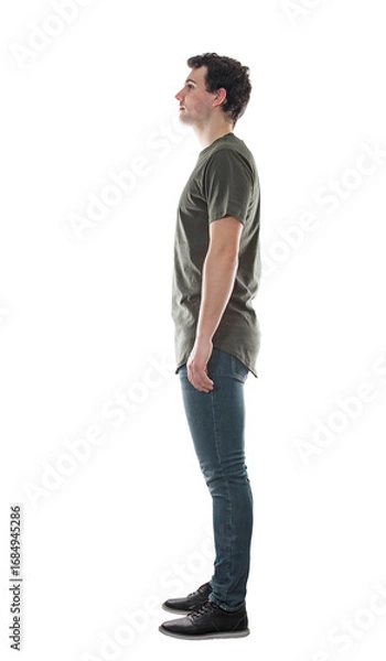 Fototapeta Full length side view portrait of a confident man standing carefree isolated on transparent background