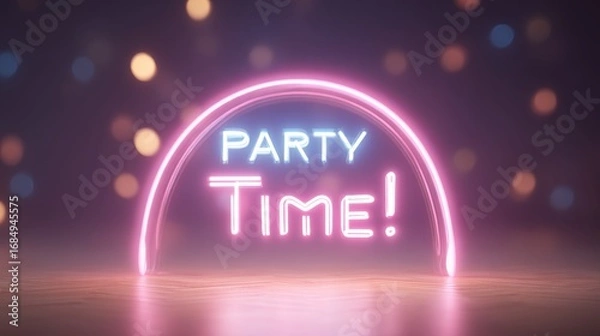 Fototapeta Party Time neon sign with blurred bokeh background