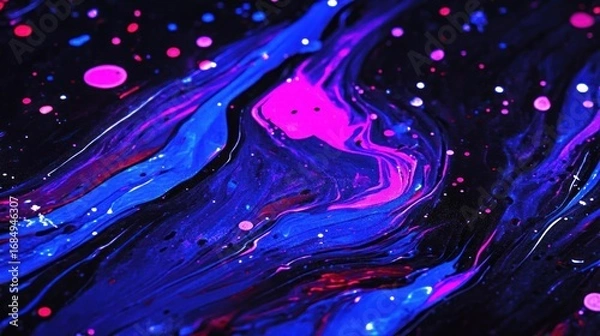 Fototapeta Abstract painting swirls of vibrant blue, pink, and black pigments.  Fluid, textured, and colorful