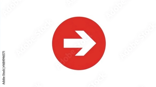 Fototapeta Arrow pointing right in a red circle on white background
