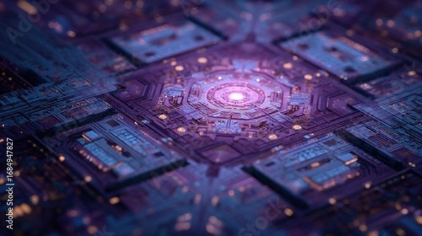 Fototapeta Microchip circuit board futuristic technology concept