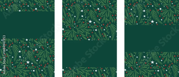 Obraz Rustic Handmade Christmas Card Set with Natural Greenery and Star Accents