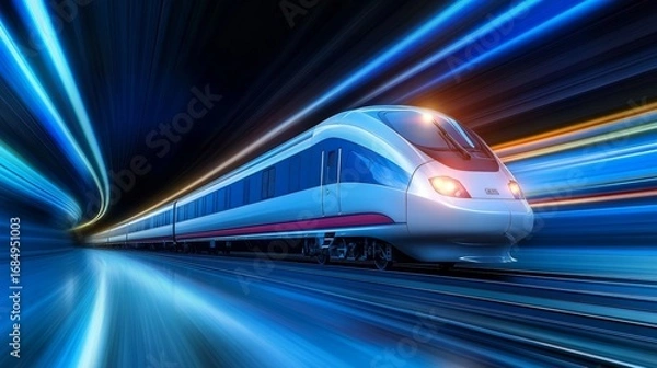 Fototapeta High Speed Train Racing Through a Tunnel of Light, Symbolizing Modern Transportation Advances Today