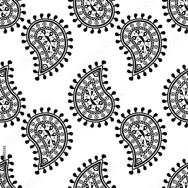 Obraz Black ornaments on white seamless background