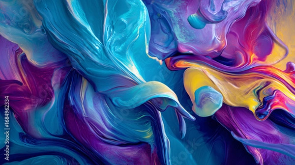 Fototapeta Minimal artistic background with spilled colors flowing and dripping across the canvas, creating a vibrant explosion of paint.